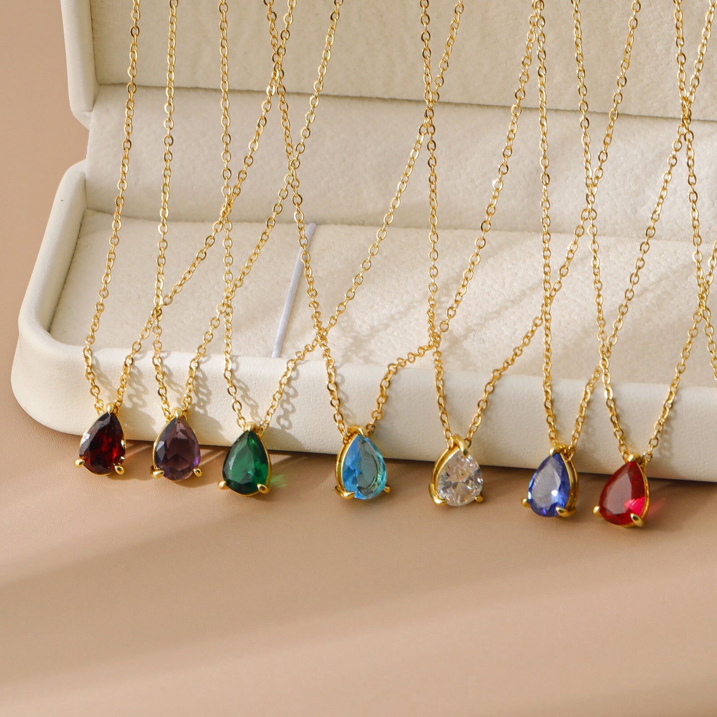 18K Gold Teardrop Birthstone Pendant Necklace