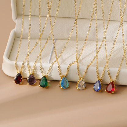 18K Gold Teardrop Birthstone Pendant Necklace