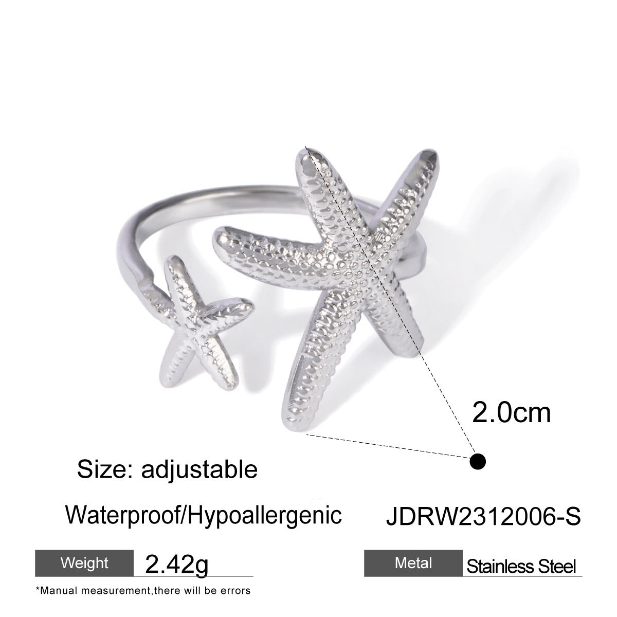 18K Gold and Silver Two Tone Coastal Glow Seashell Starfish Cuff Ring