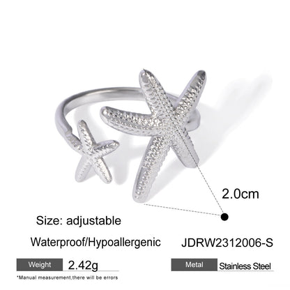 18K Gold and Silver Two Tone Coastal Glow Seashell Starfish Cuff Ring