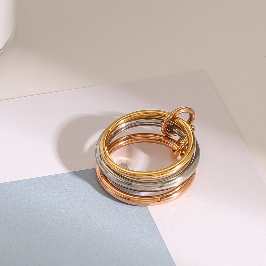 18K Gold and Silver Mixed Metal Multi Layers Spinelli Trinity Stacking Rings
