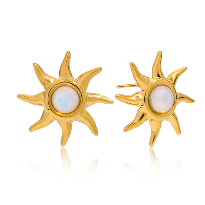 18K Gold Opal Forever Sun Statement Stud Earrings