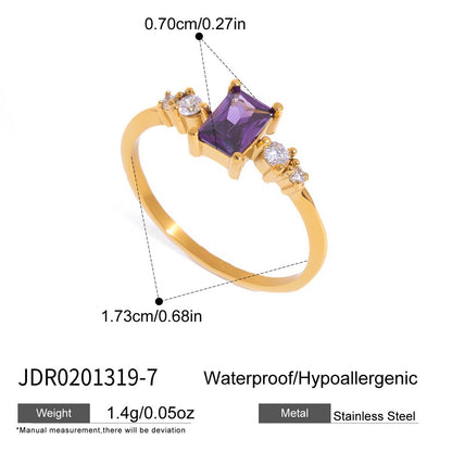 18K Gold Lavender Glow Februray Birthstone Dainty Stacking Ring