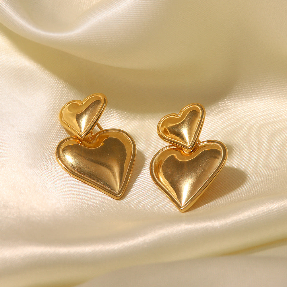 18K Gold Gilded Heart Drop Dangle Earrings