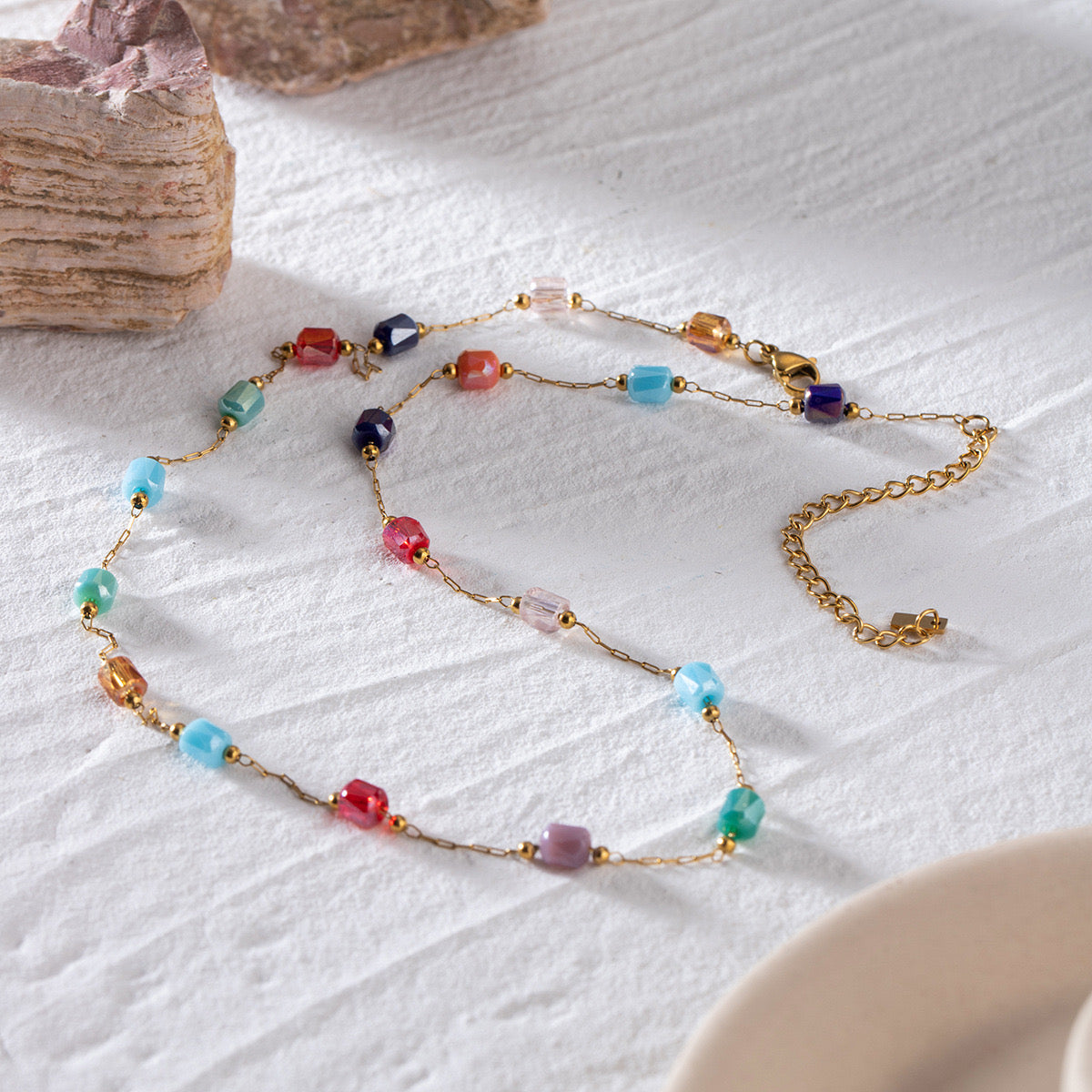 18K Gold Color Candy Beaded Chain Necklace