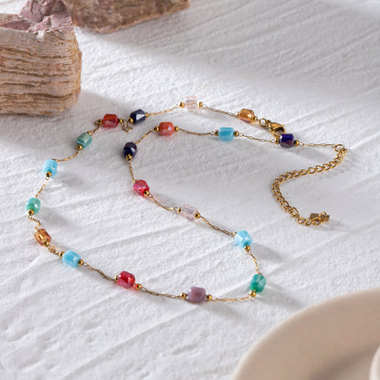 18K Gold Color Candy Beaded Chain Necklace