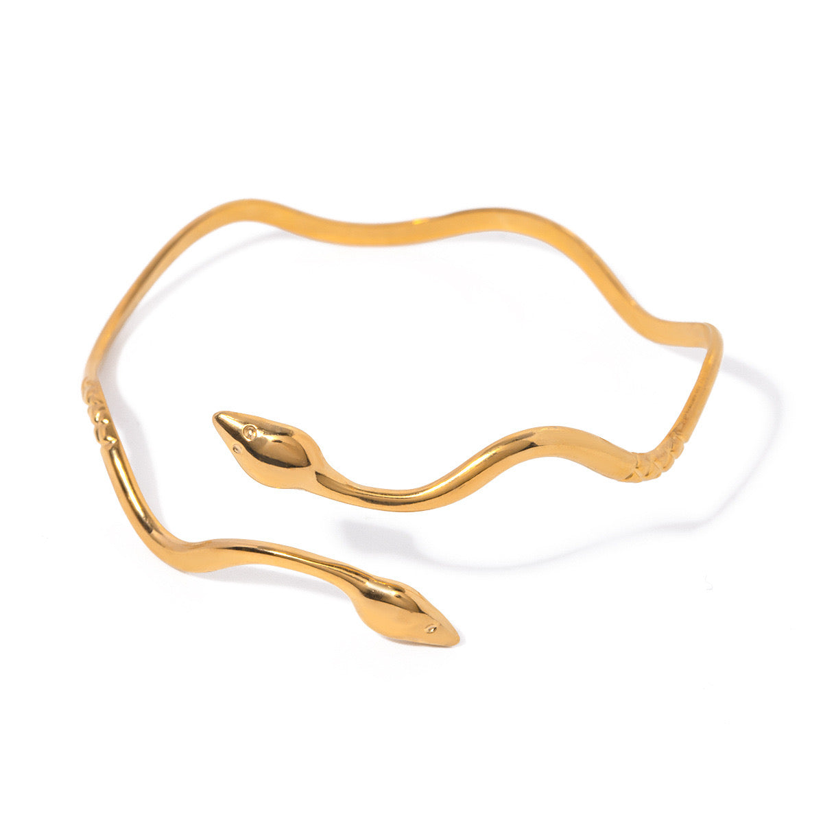18K Gold Wavy Snake Silm Cuff Bangle Bracelet