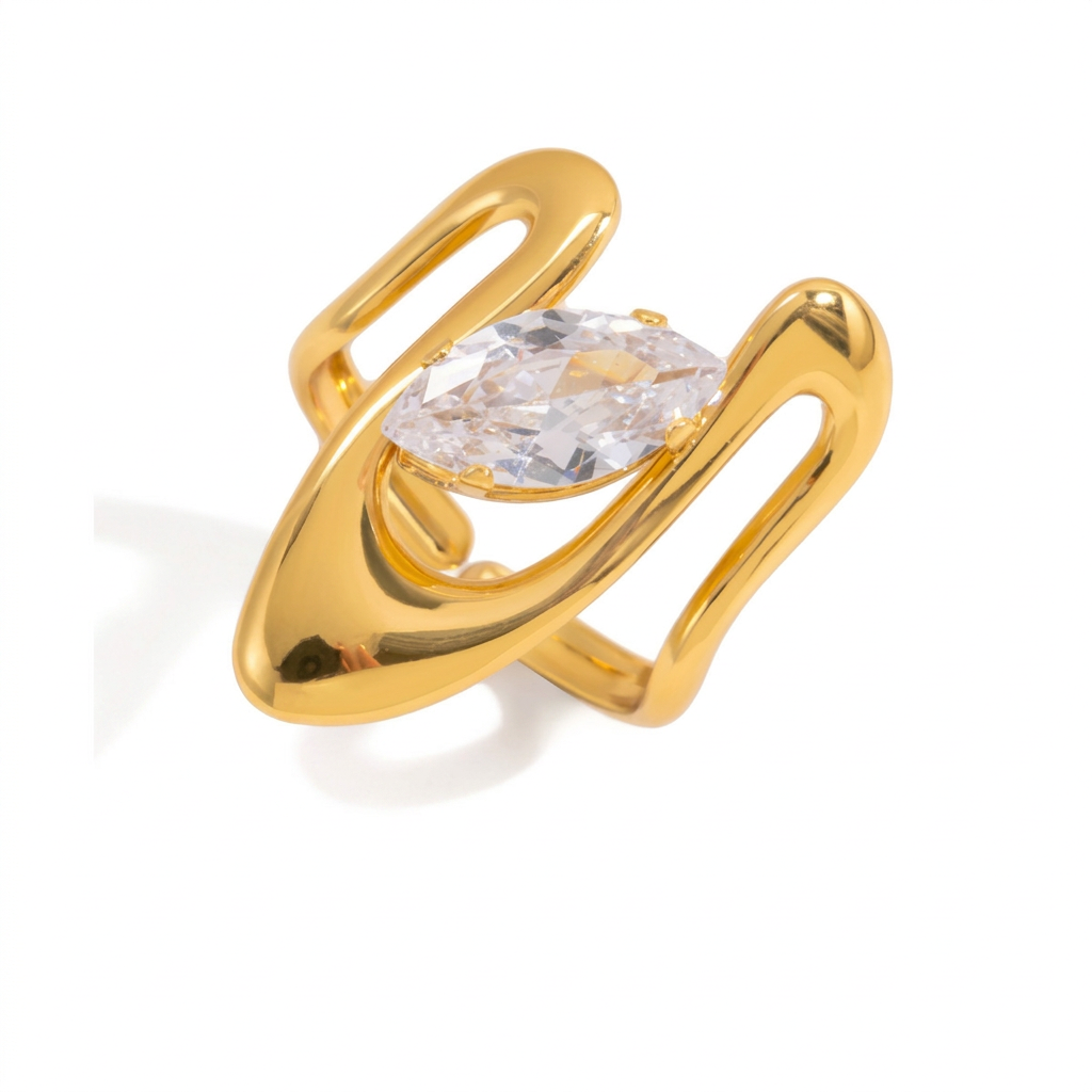 18K Gold Daily Glam Flower Heart CZ Statement Rings Set