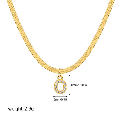 18K Gold Minimalist Glam Herringbone Chain Initial Dainty Necklace