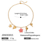 18K Gold Island Sunset Pink Flower Heart Palm Tree Summer Charm Necklace