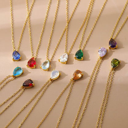 18K Gold Teardrop Birthstone Pendant Necklace