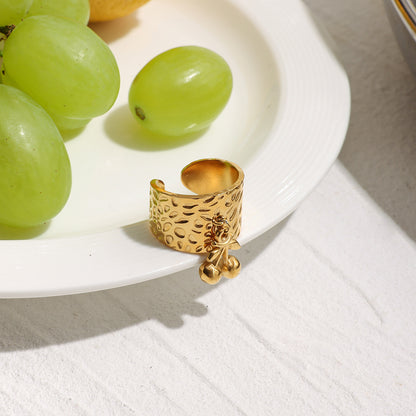18K Gold Cherry Charm Band Ring