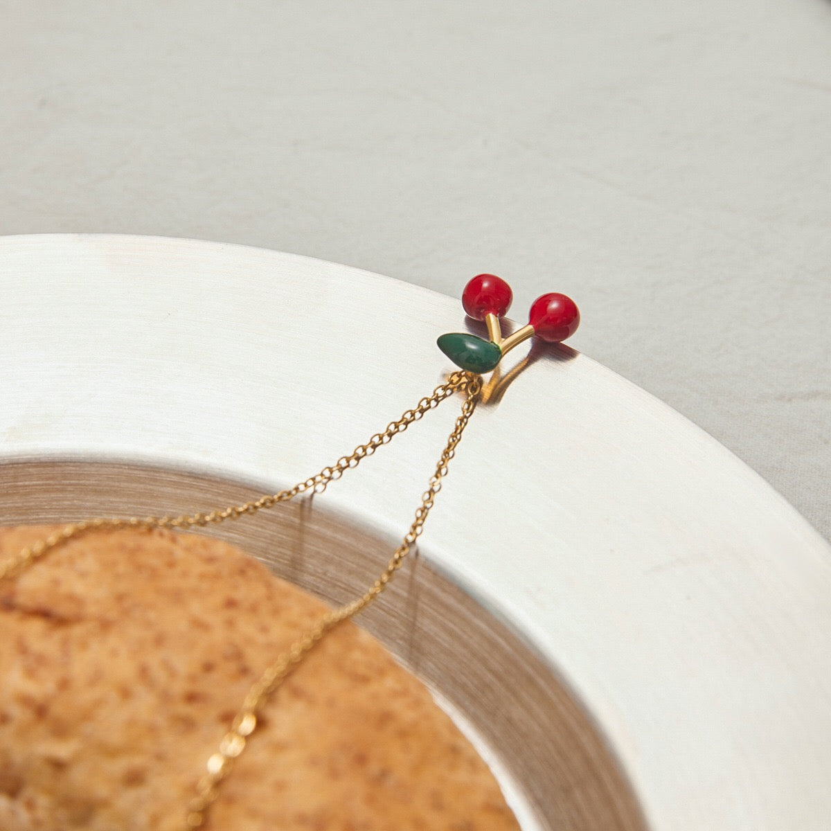 18K Gold Dainty Cherry Pendant Cute Choker Necklace