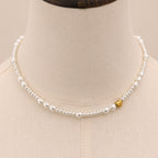 18K Gold Heart Pearl Chain Beaded Collar Necklace