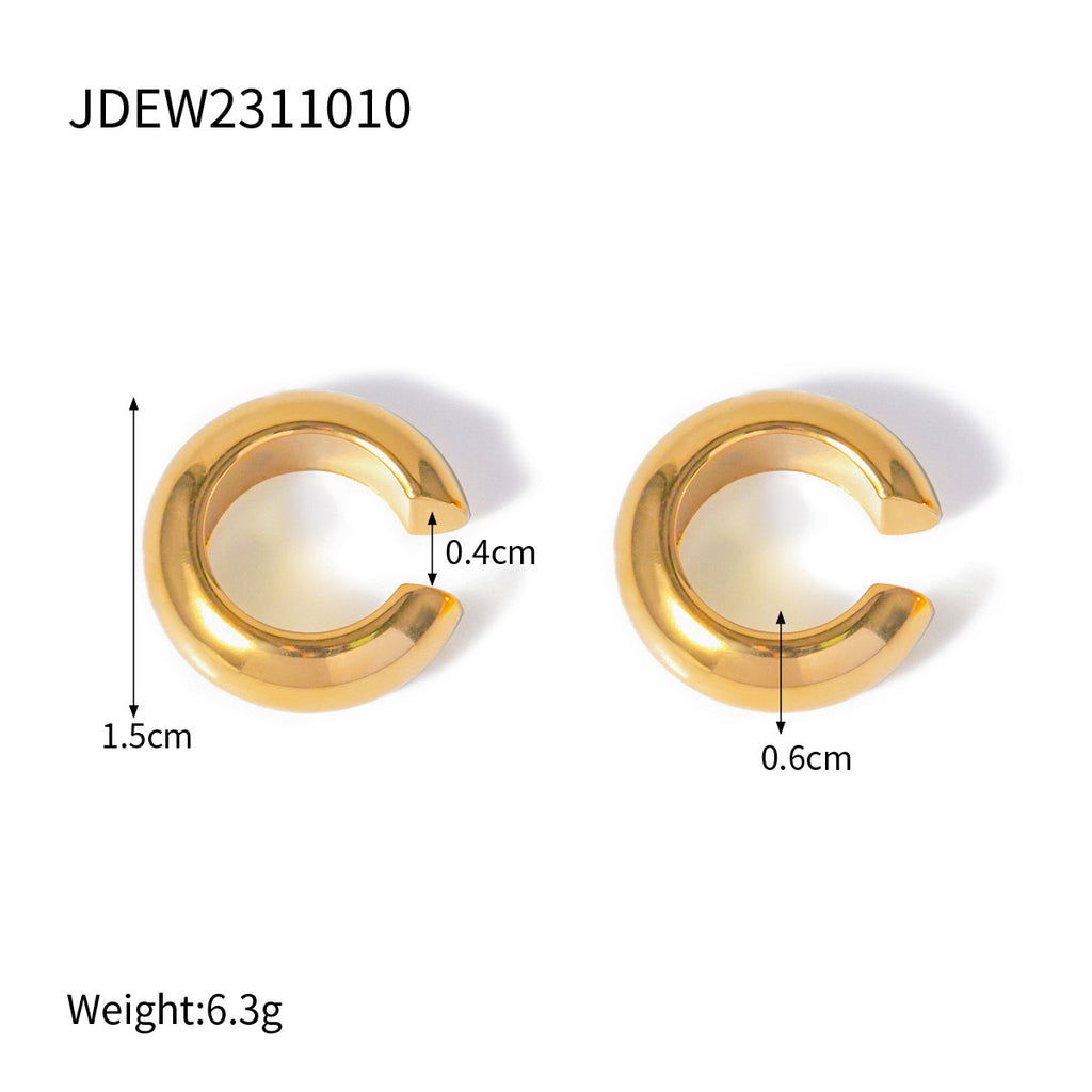 18K Gold Minimalist Bling Huggie Earrings Ear Cuffs Set