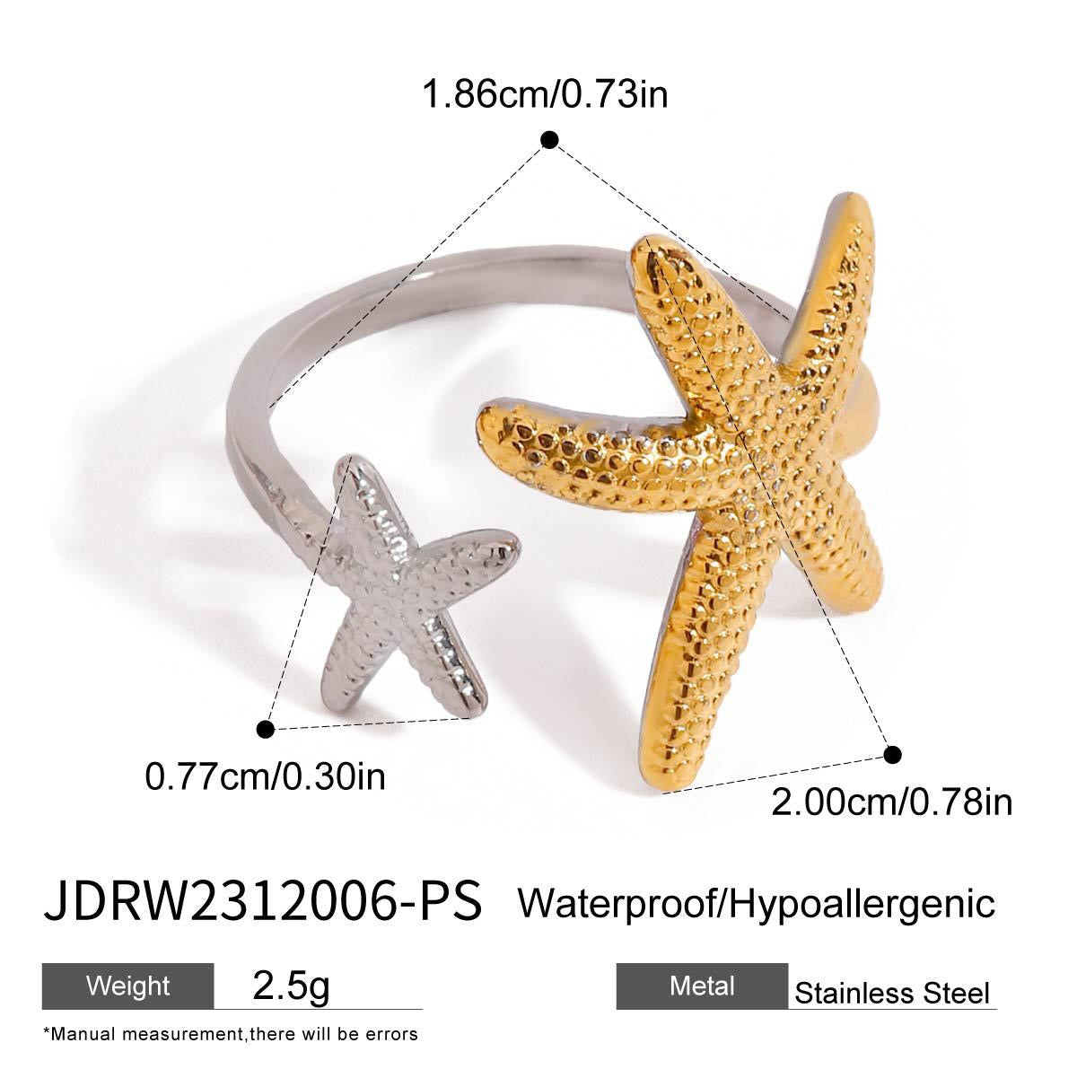 18K Gold and Silver Two Tone Coastal Glow Seashell Starfish Cuff Ring