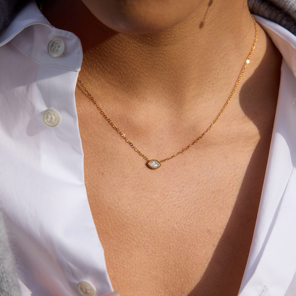 18K Gold Subtle Pink Dainty Bezel Pendant Necklace