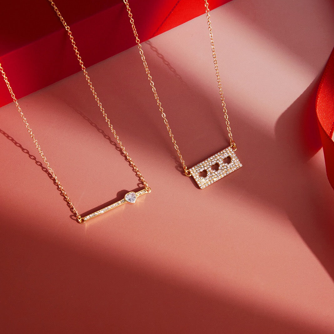 18K Gold Fully Iced Pave Heart Plate Pendant Necklace