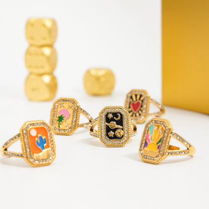 18K Gold Bejeweled Girl Boss Signet Statement Ring