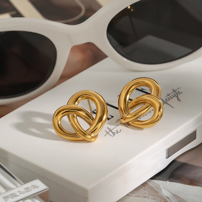 18K Gold and Silver Two Tone Pretzel Heart Statement Stud Earrings