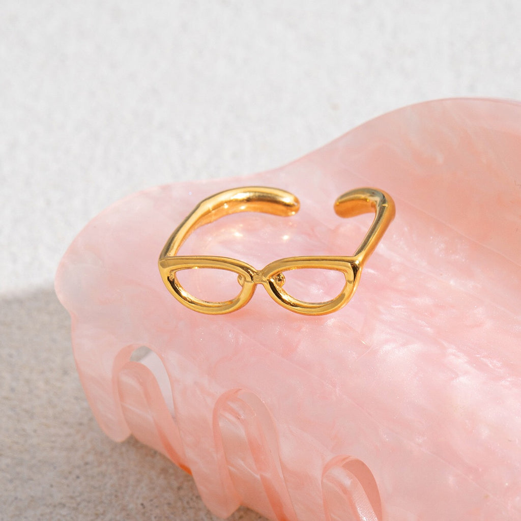 18K Gold Sexy Nerd Dainty Glasses Stacking Cuff Ring