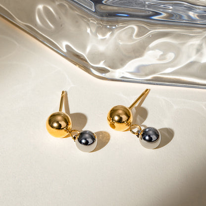 18K Gold Two Tone Mini Dangle Stud Earrings