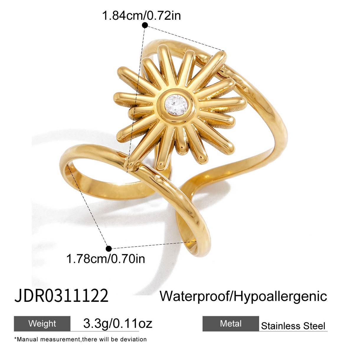 18K Gold Sunbeam Chunky Statement Sun Ring