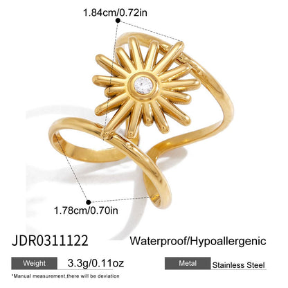 18K Gold Sunbeam Chunky Statement Sun Ring
