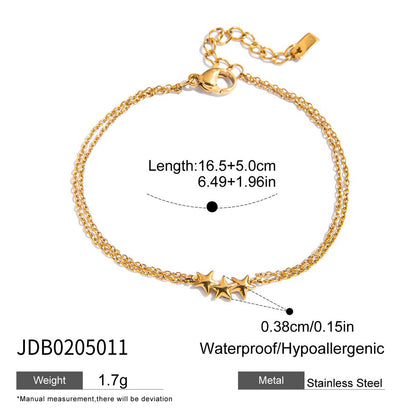 18K Gold Stars Align Dainty Chain Colorful Hearts Bracelet Stack