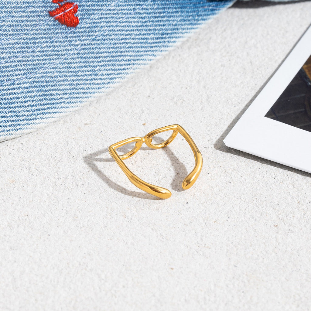 18K Gold Sexy Nerd Dainty Glasses Stacking Cuff Ring