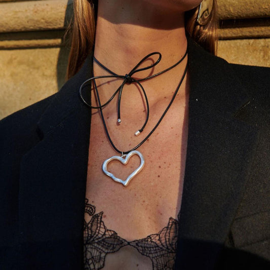 18K Gold Heart Statement  Pendant Rope Necklace