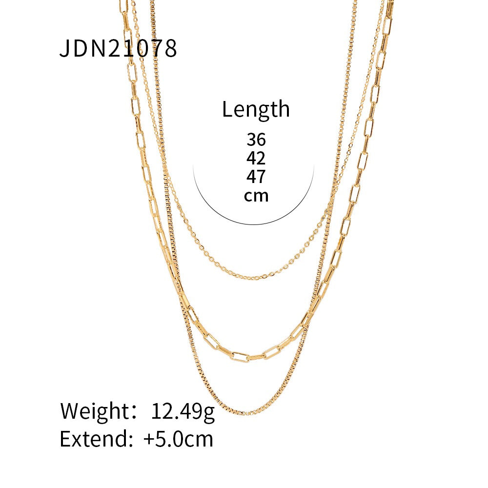 18K Gold Paperclip Box Chain Layered Necklace