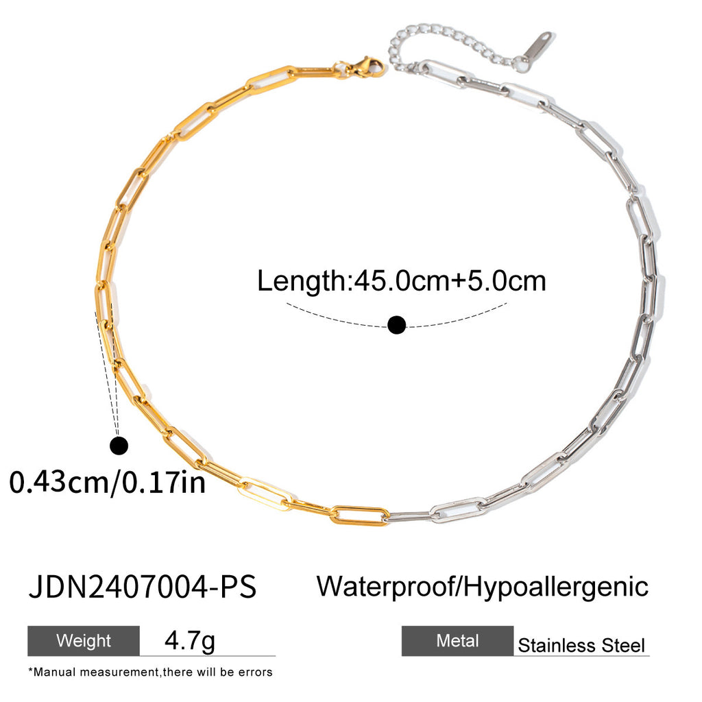 18K Gold Two Tone Paperclip Silver Chain Collar Necklace