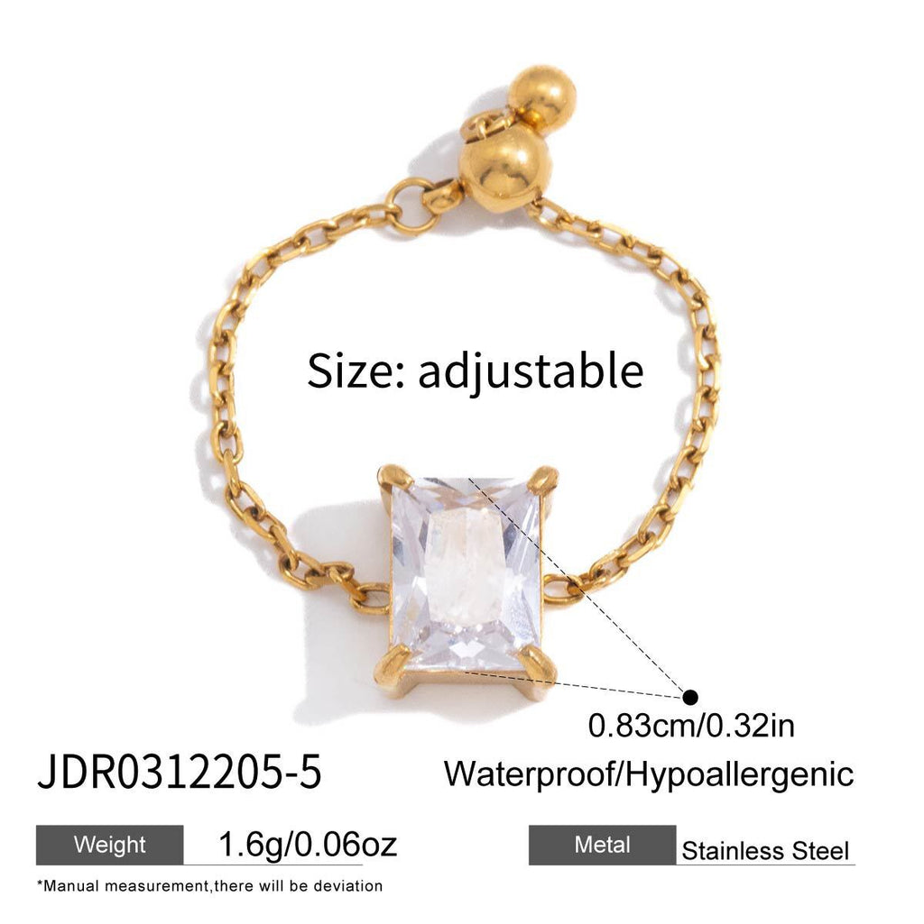 18K Gold Spark Drop Heart Clover Flower Adjustable Chain Ring