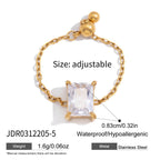 18K Gold Spark Drop Heart Clover Flower Adjustable Chain Ring