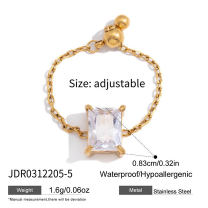 18K Gold Spark Drop Heart Clover Flower Adjustable Chain Ring