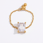 18K Gold Spark Drop Heart Clover Flower Adjustable Chain Ring