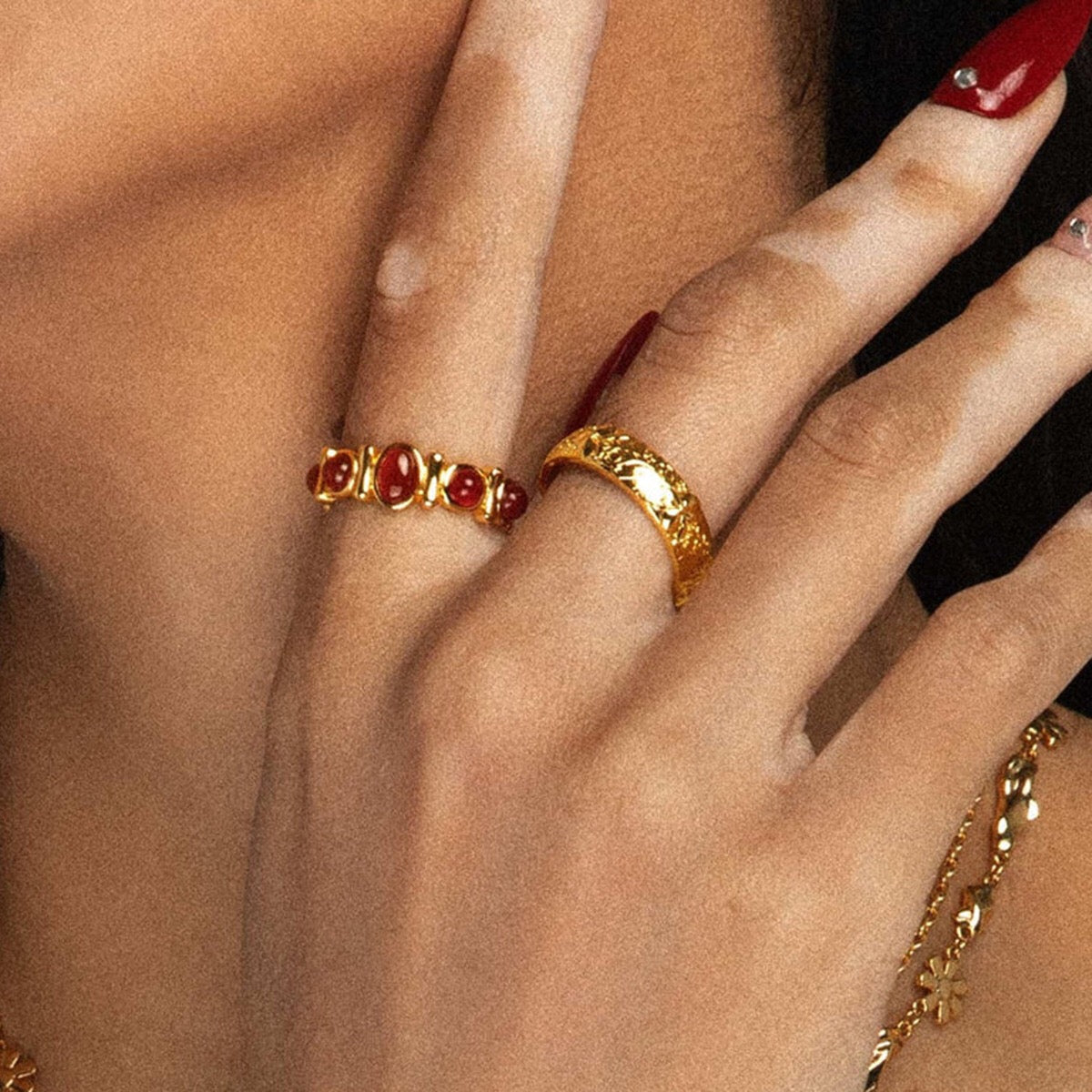 18K Gold Royal Tiger Eye Gemstone Stacking Ring