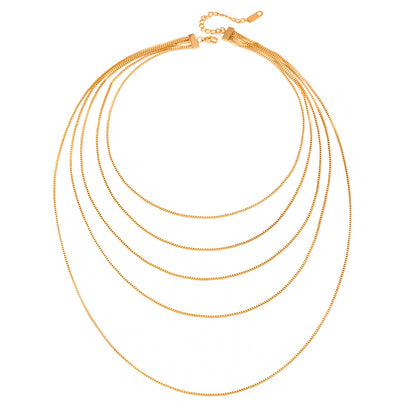 18K Gold Free Spirit Box Chain Layered Necklace