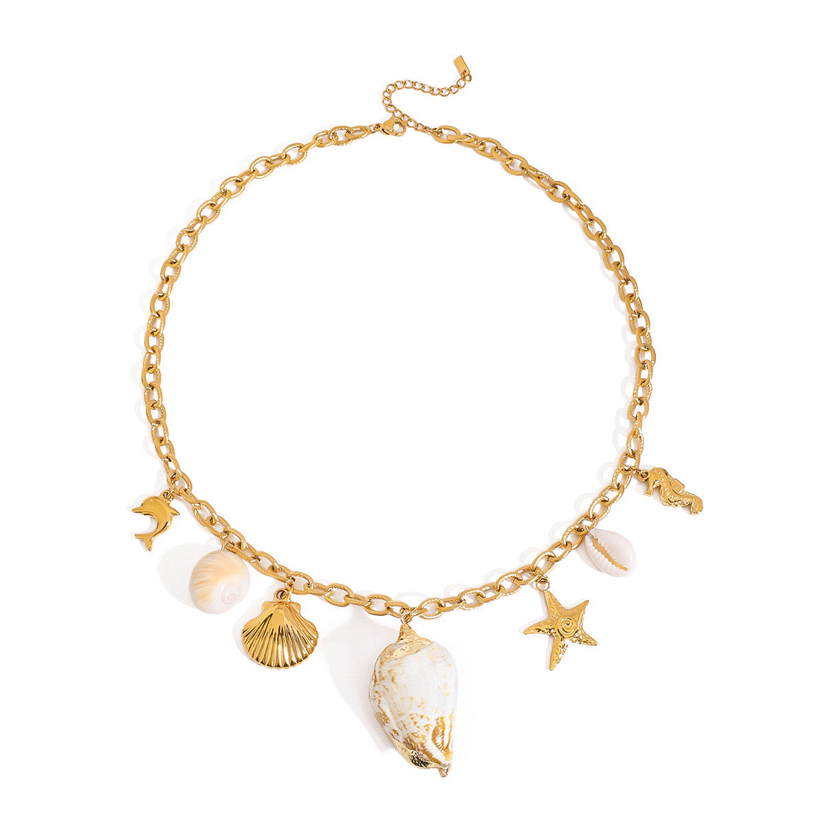 18K Gold Summer Chunky Shell Charm Necklace