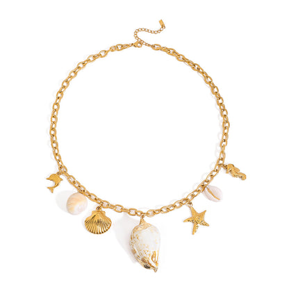 18K Gold Summer Chunky Shell Charm Necklace