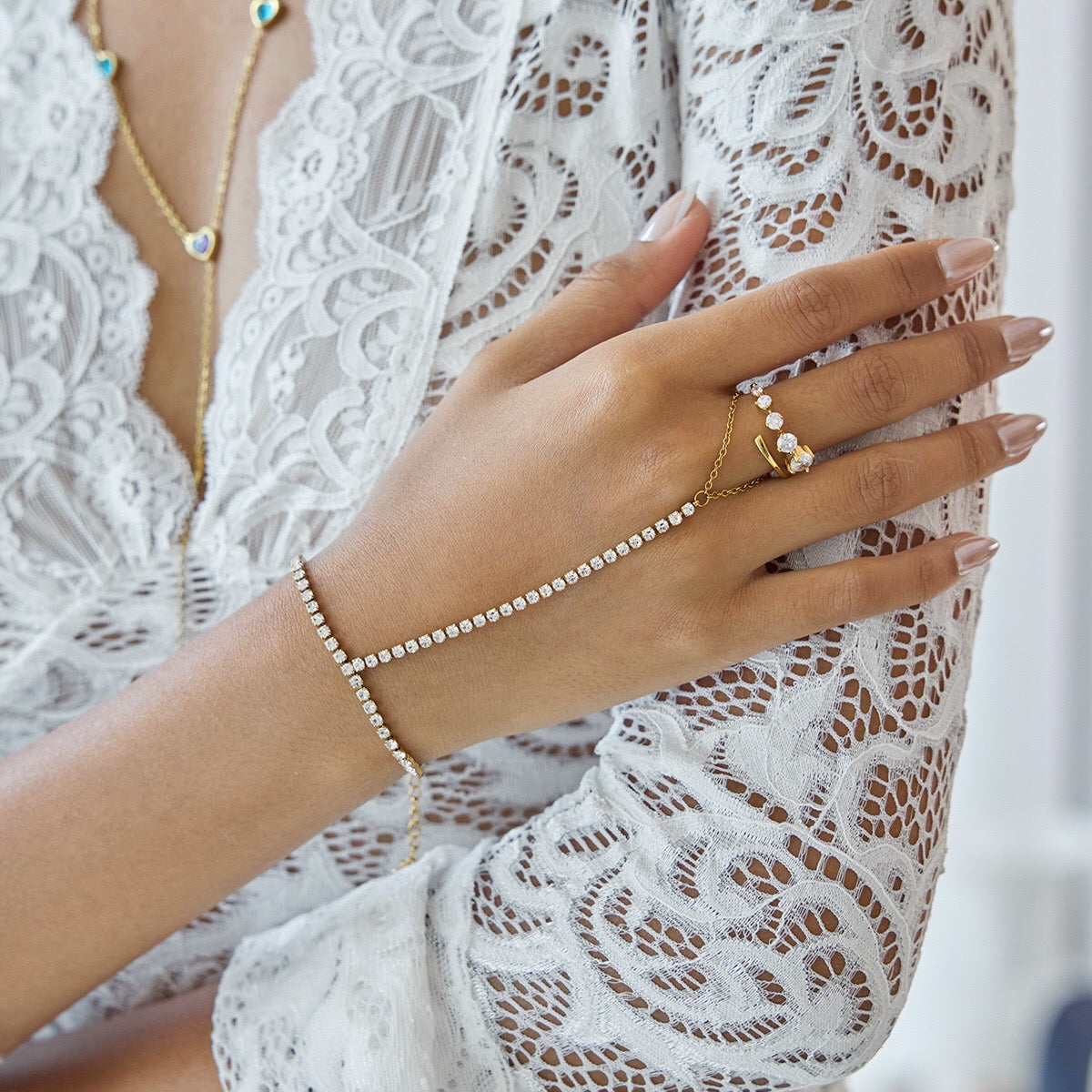 18K Gold Waterproof Aura Tennis Hand Chain Bracelet