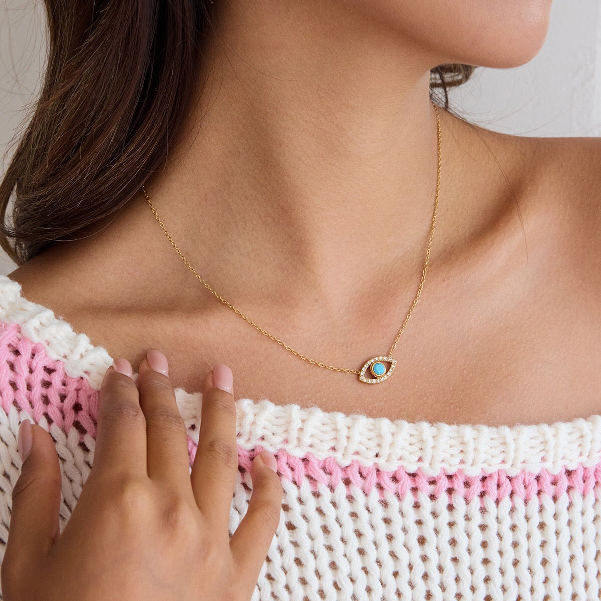 18K Gold Evil Eye Dainty Pendant Turquoise Necklace