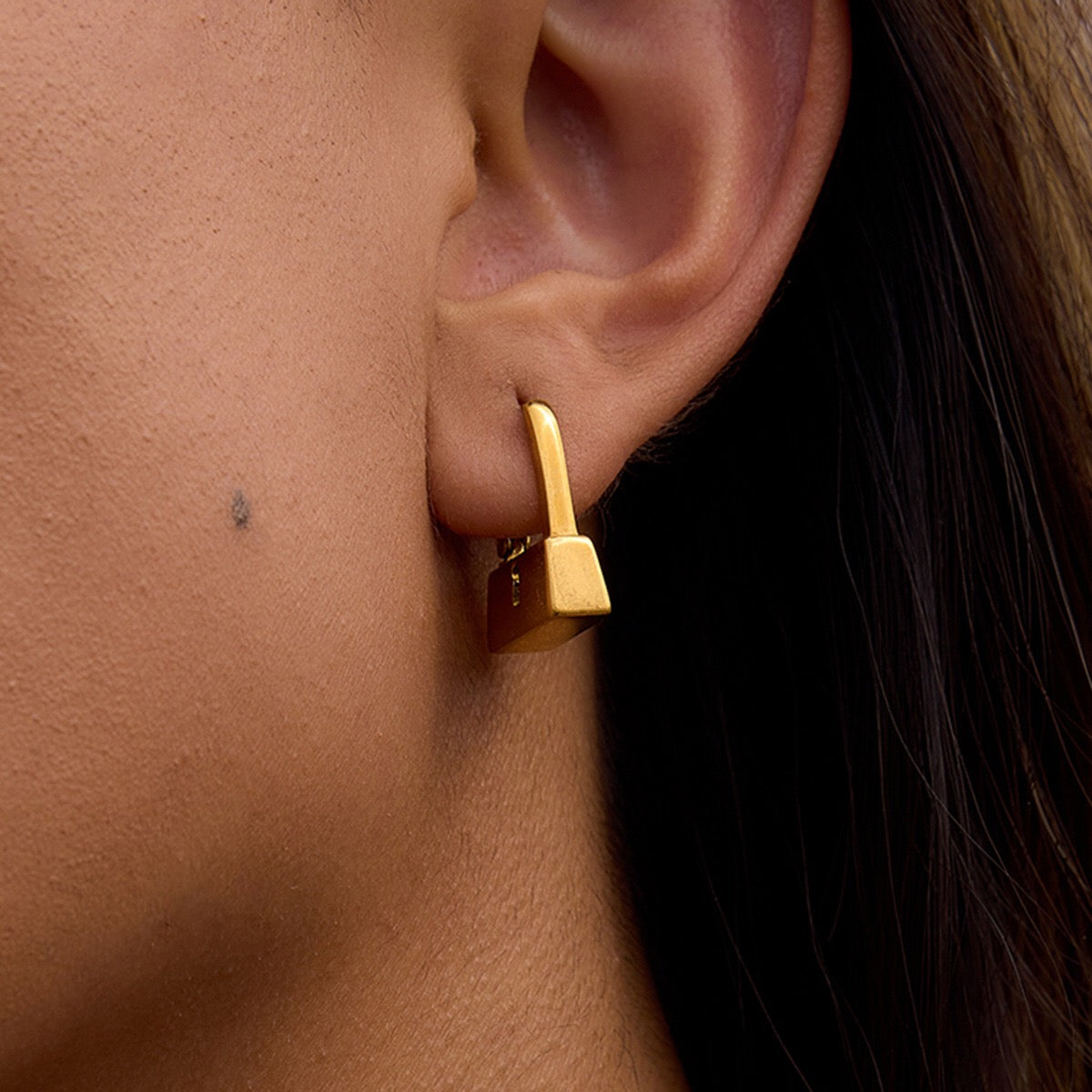18K Gold Locked in Small Hoop Huggie Earrings