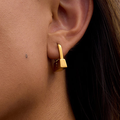 18K Gold Locked in Small Hoop Huggie Earrings