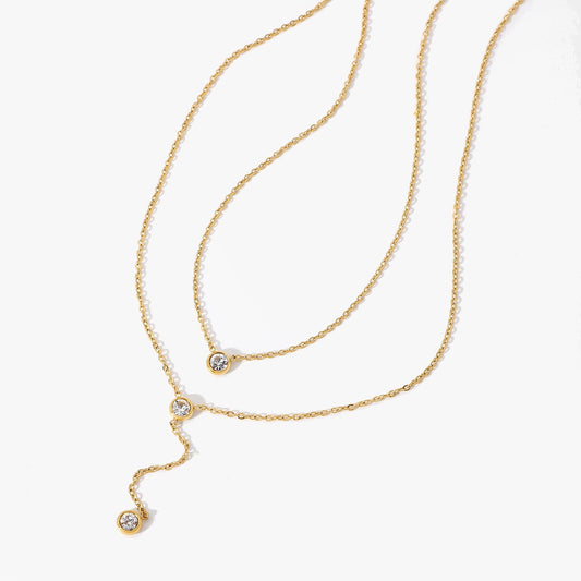 18K Gold Layered Lariat Necklace