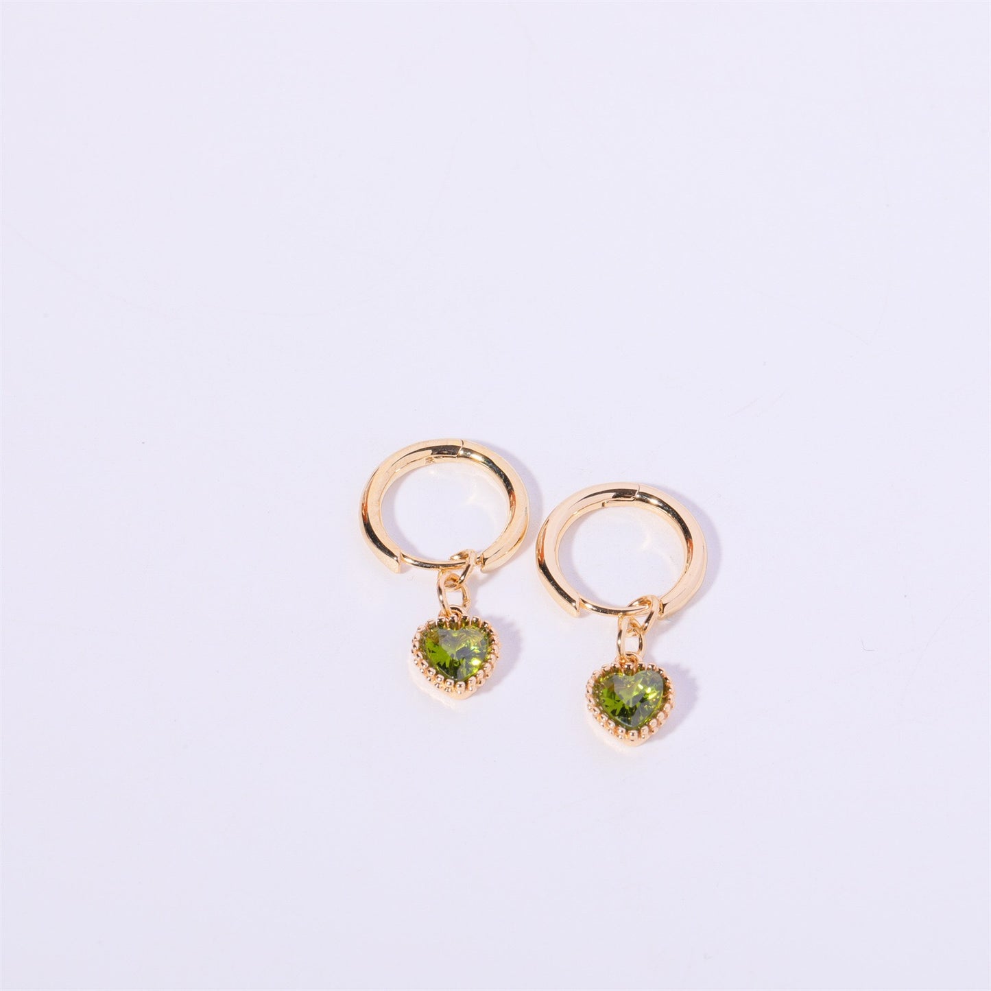 14K Gold Heart Birthstone Huggie Earrings