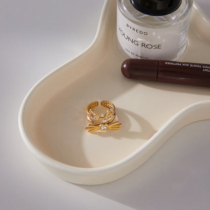 18K Gold Whiskered charm Pave Cat Tennis Stacking Ring