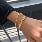 18K Gold Minimalist Edge Simple Wave Stacking Cuff Bangle Bracelet