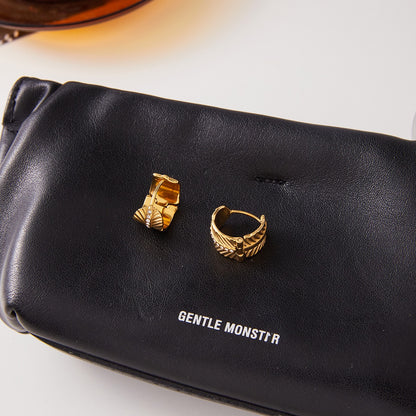 18K Gold Gentle Breeze Leaf CZ Small Hoop Huggie Earrings